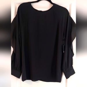 NWT Valette Black Blouse Long Sleeve w/ Ruffle Size L
